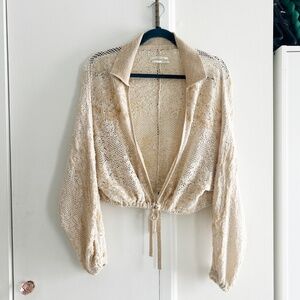Anthropologie Cropped Lace Cardigan Sweater